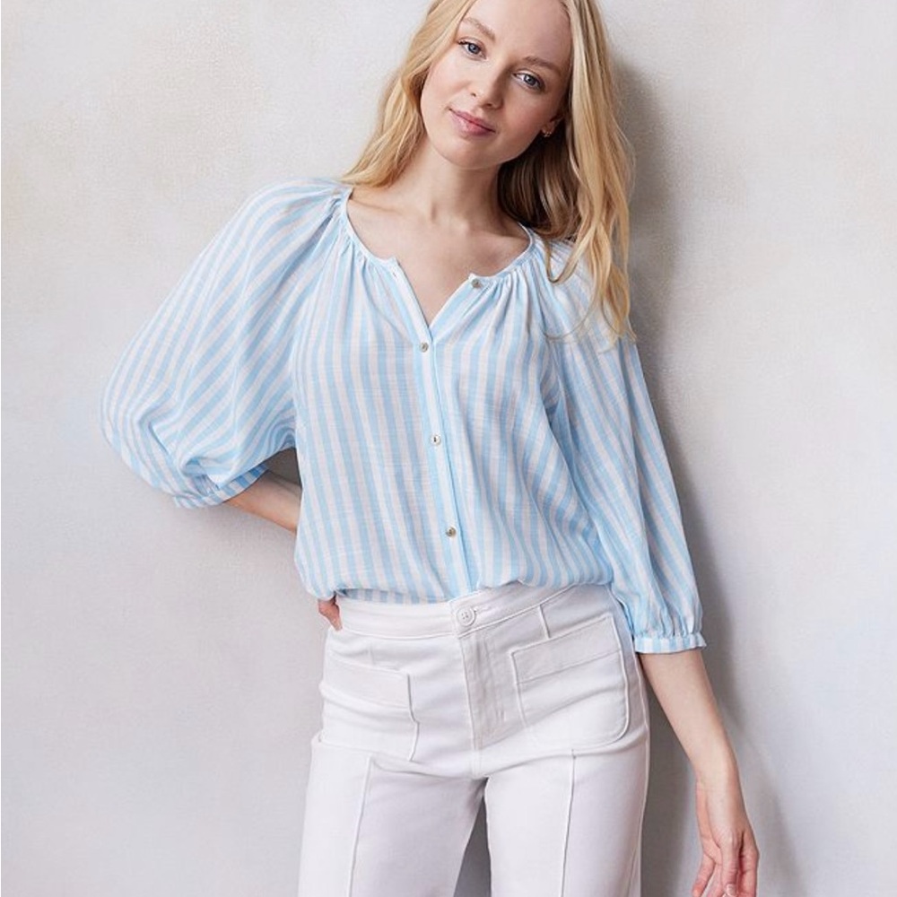LC Lauren Conrad Light Blue Striped Blouse